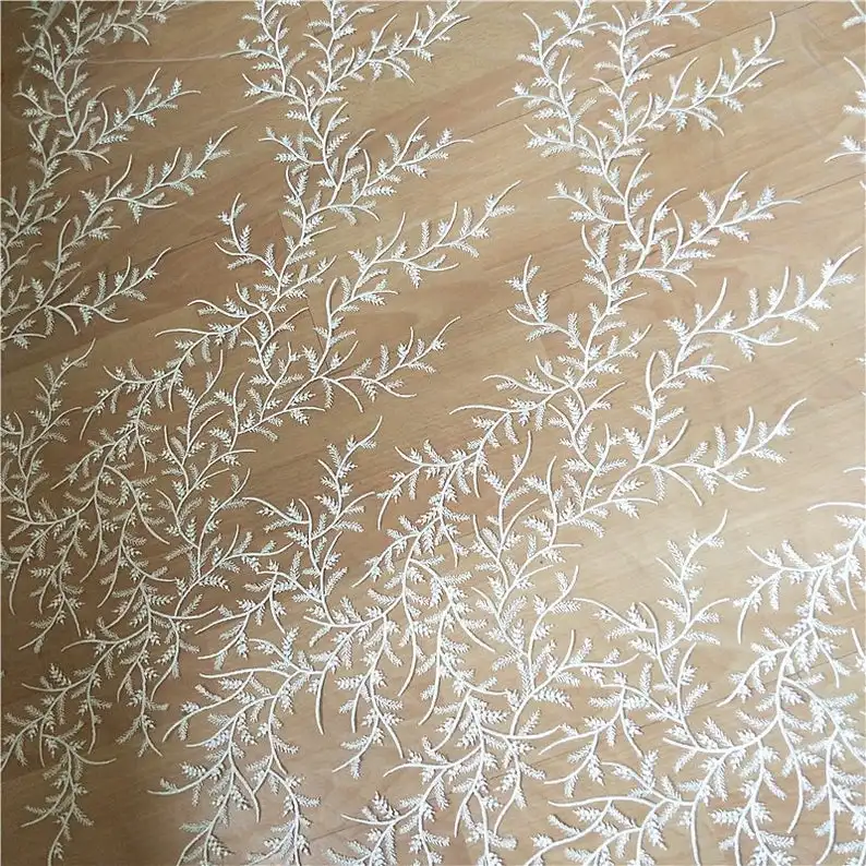 Exquisite Venice Lace Fabric In Ivory Leaf Embroidered Tulle Fabric For Wedding Bridal Gowns 1 Meter