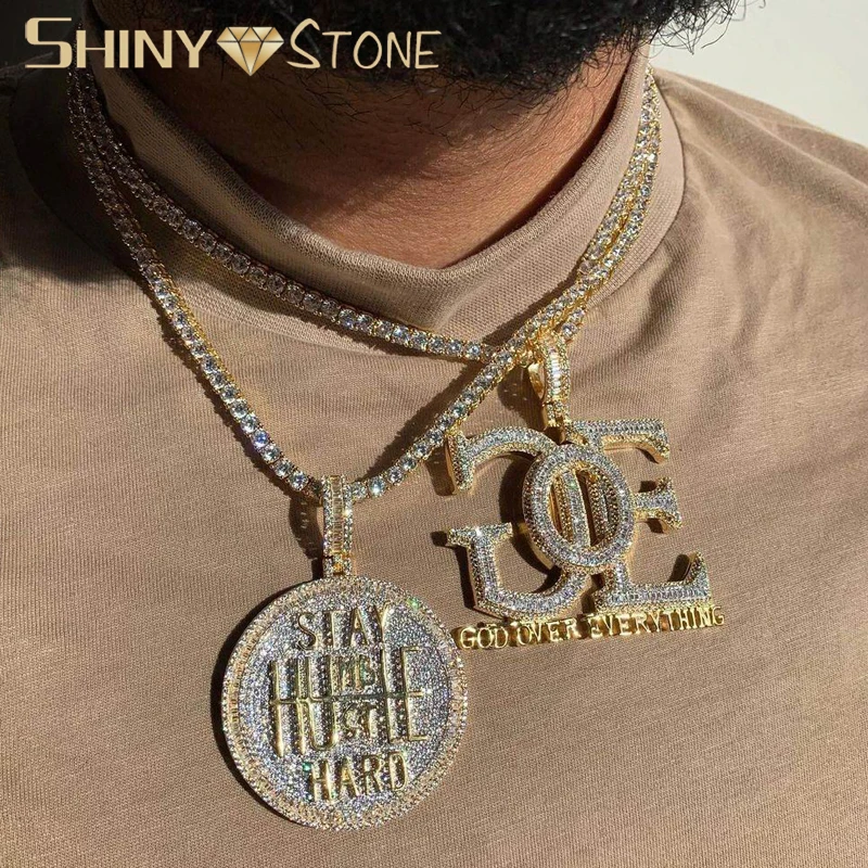 

Bling Rectangle CZ GOE Letter Ожерелье Кулон Iced Out 5A Цирконий Теннисная Цепь Колье Хип-Хоп Ювелирные Изделия Для Мужчин Мальчик
