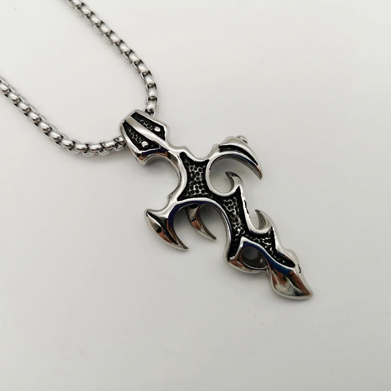 Vintage  creative flame Cross pendant necklace 316L stainless steel Flame cross necklace men women fashion jewelry