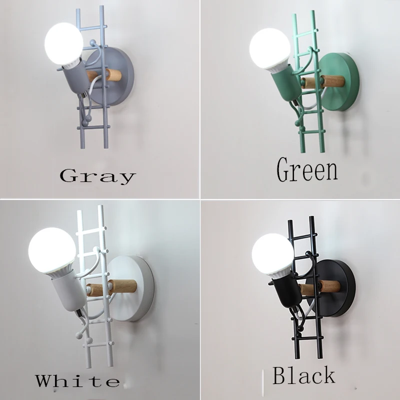 Wall Lamp LED Climbing Stair Little Man Modern Creative Mounted Iron Bedside Sconce Lighting for Kids Baby Room Living Room