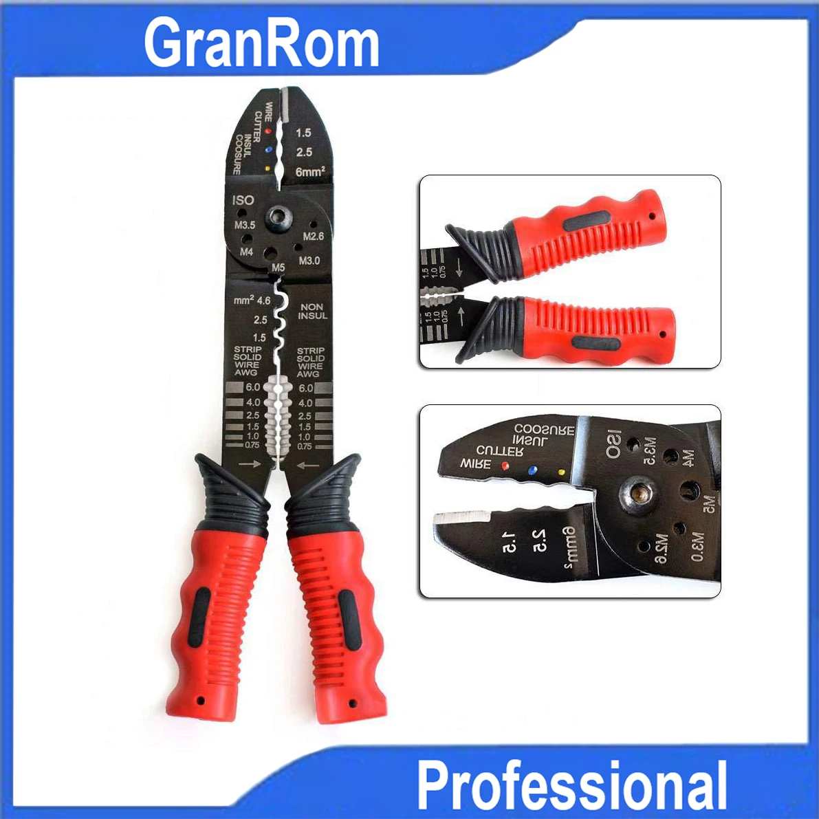 Multi-Functional Wire Stripper Cable Crimping Pliers 0.75-6mm² Wire Cutter Pre-Insulated Bare Terminal Clamp for Electrician