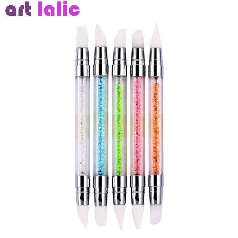 5 Stück, doppelseitiger Silikon-Stift für Nageldesign, zum Aufbringen von Strasssteinen, mit Acrylgriff, zum Prägen, Schnitzen, für Bastelarbeiten und zum Polieren bei der Maniküre. – Detail 2
