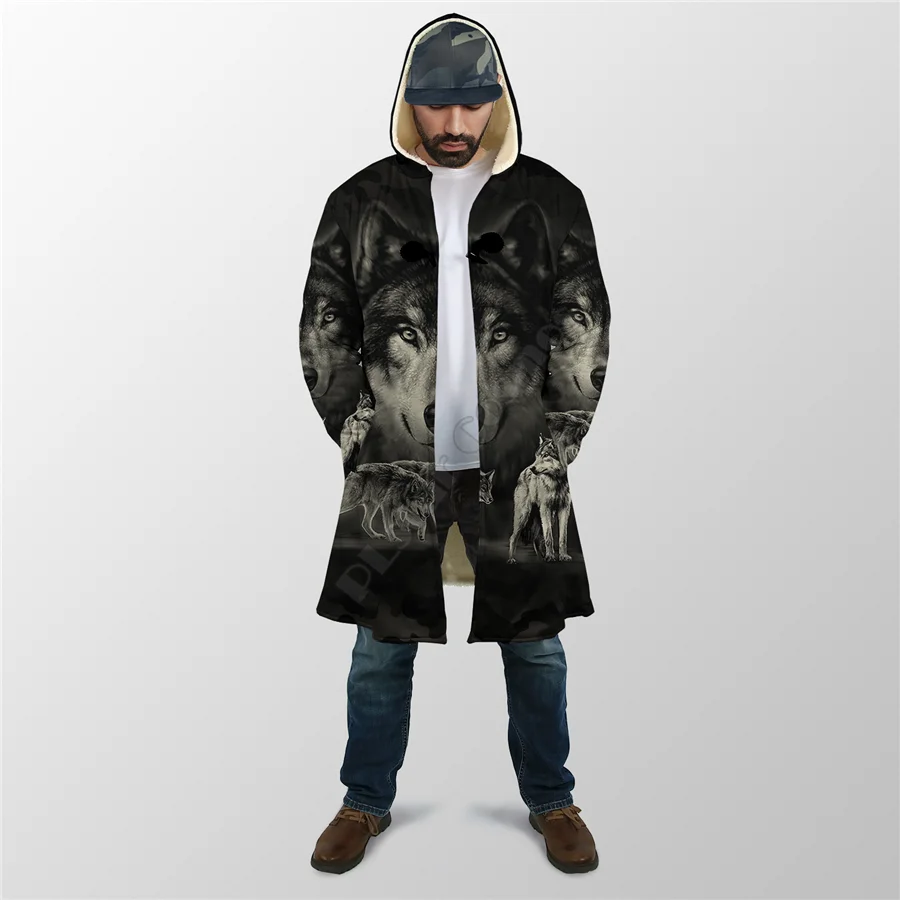 Winter Men For Women Hooded Cloak Dark Wolf 3D All Over Prined Fleece wind breaker Warm Hood Cloak