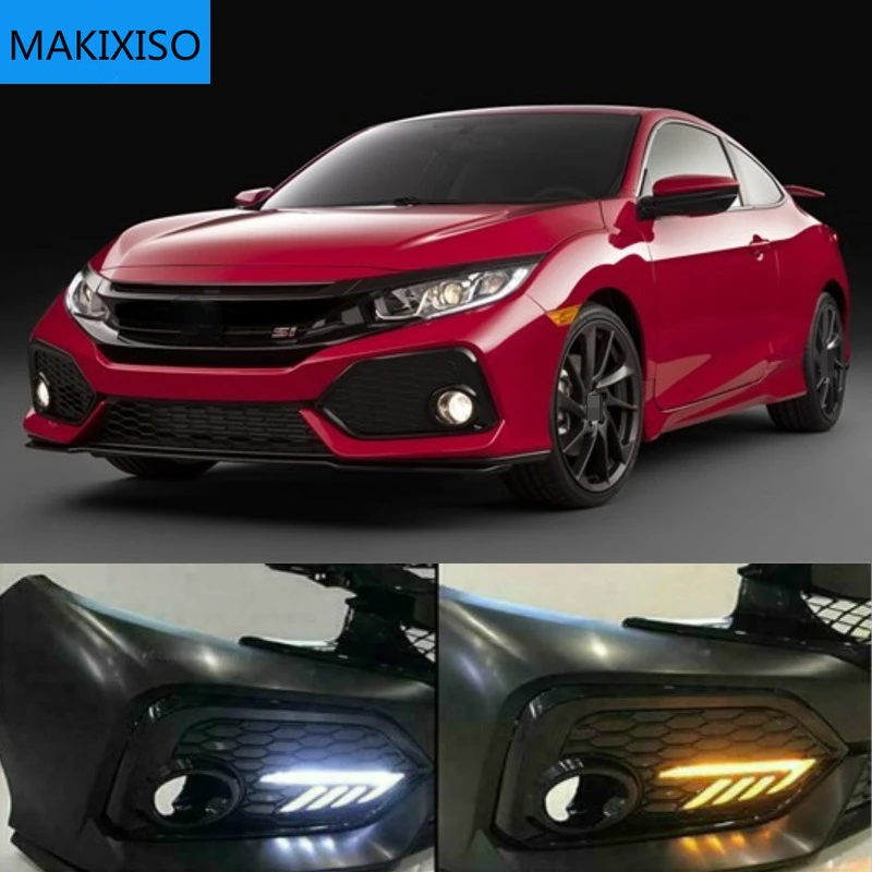 

2PCS LED DRL fog lamp Driving lights Yellow Turn Signal Lamp For Honda CIVIC hatchback 2016 2017 2018 2019 Daytime Running Light