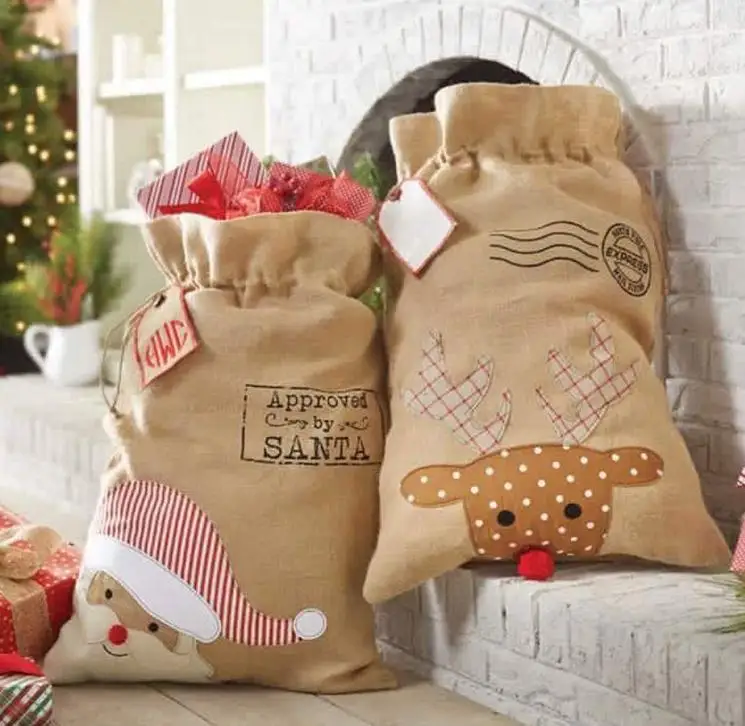 

Free Shipping 100pcs/lot new arrival popular Christmas santa sack burlap santa gift bags santa sack for Christmas SN2733