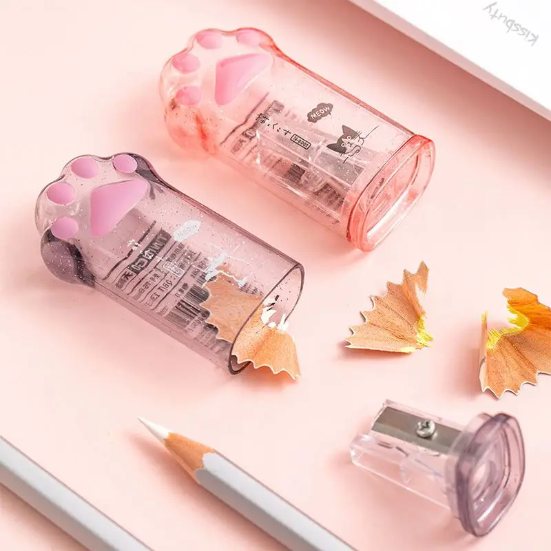 2 Pcs/Set Kawaii Cat Paw Pencil Sharpener Transparent Sharpener for Kids Novelty Gifts School Office Supplies Kawaii Stationery