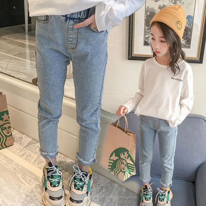 2024 Spring Autumn Girls Fashion Stretch Jeans Pencil Pants Baby Kids Children Casual Denim Trousers