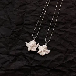 Cute Cupid Angel Pendant Stainless Steel Necklace for Women Long Chain Baby Shaped Neck Jewelry Sweet Gifts for Friendship