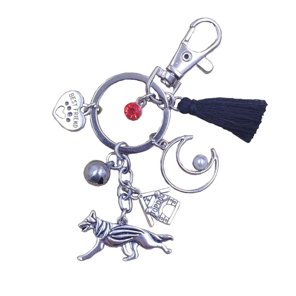 Funny German Shepherd Dog Animal Cute Keychain Key Ring Pet Vintage Silver Color Women Lady  Jewelry Gift K060