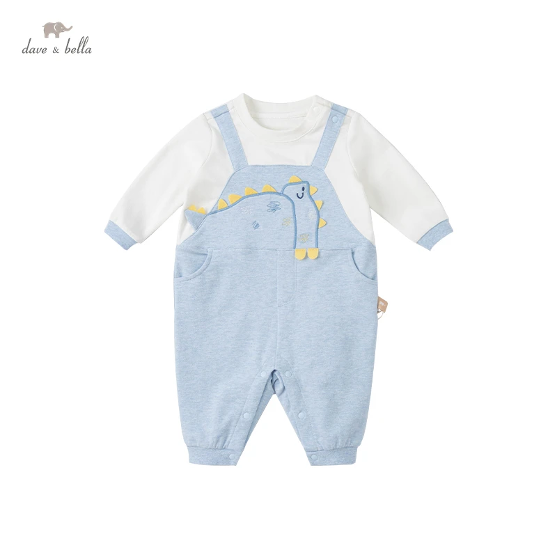 DB1220453 dave bella spring new born baby boys fashion cartoon print jumpsuits infant toddler clothes children romper 1 piece