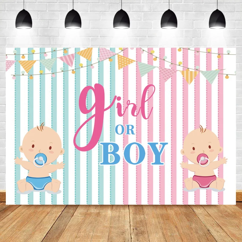 

Laeacco Baby Shower Stripe Background Boy Or Girl Colorful Flags Poster Party Decor Photography Backdrop Photocall Photo Studio