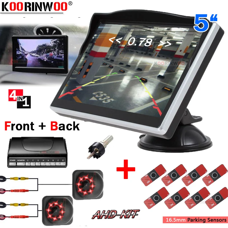 

Koorinwoo Car Electronics Smart System Car Parking Sensor System With Camera + Monitor Parktronic 8 sensors Radar Detector Auto