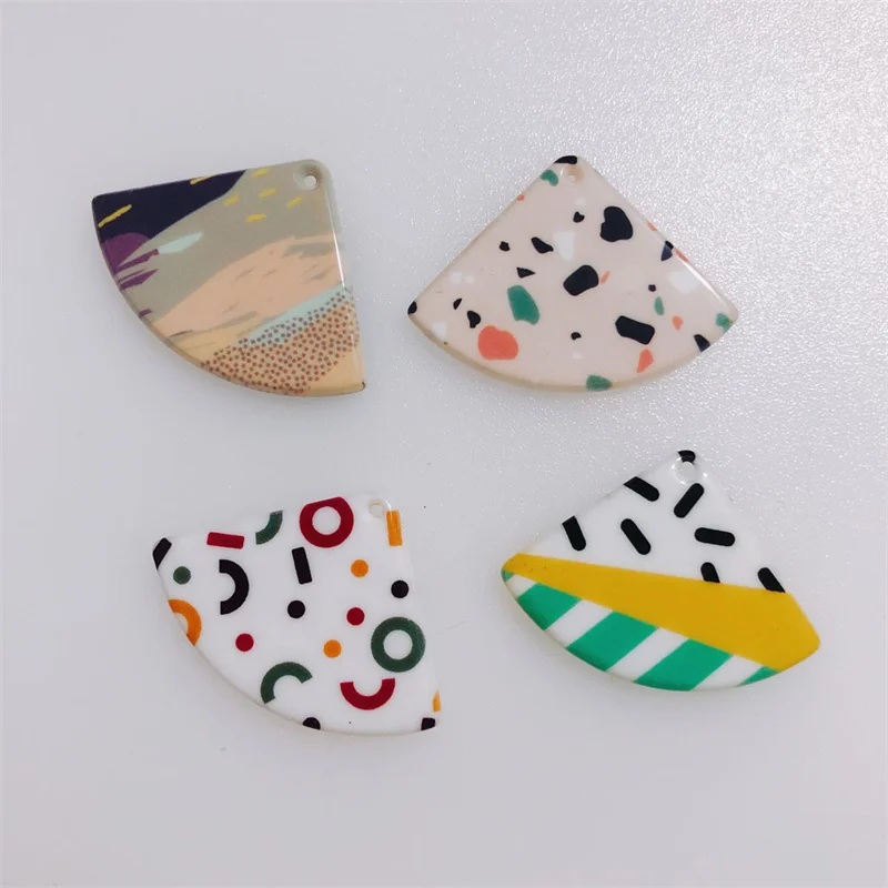 6PCS Simple Fan Shaped Geometric Fun Print Hand Made Earrings Making Connectors DIY Pendant Jewelry Findings & Components Charms
