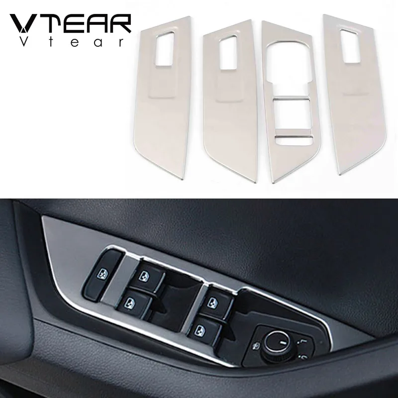 Vtear For Skoda Karoq Window Glass Lifting Button Switch Cover Trim Car Door Armrest Panel Lifter Bezel Decoration Accessories