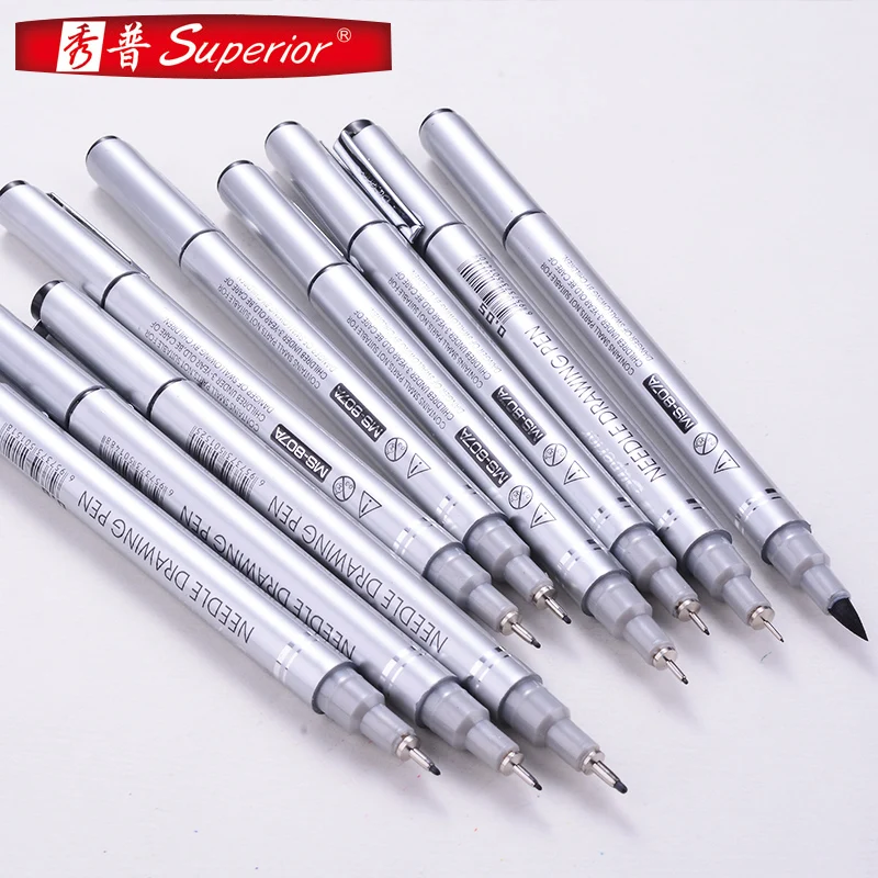 

Superior 10Pcs Waterproof Artist Marker Black Sketch Pigment Fine Liner Brush Pen Set for Office School Writing Art Supplies