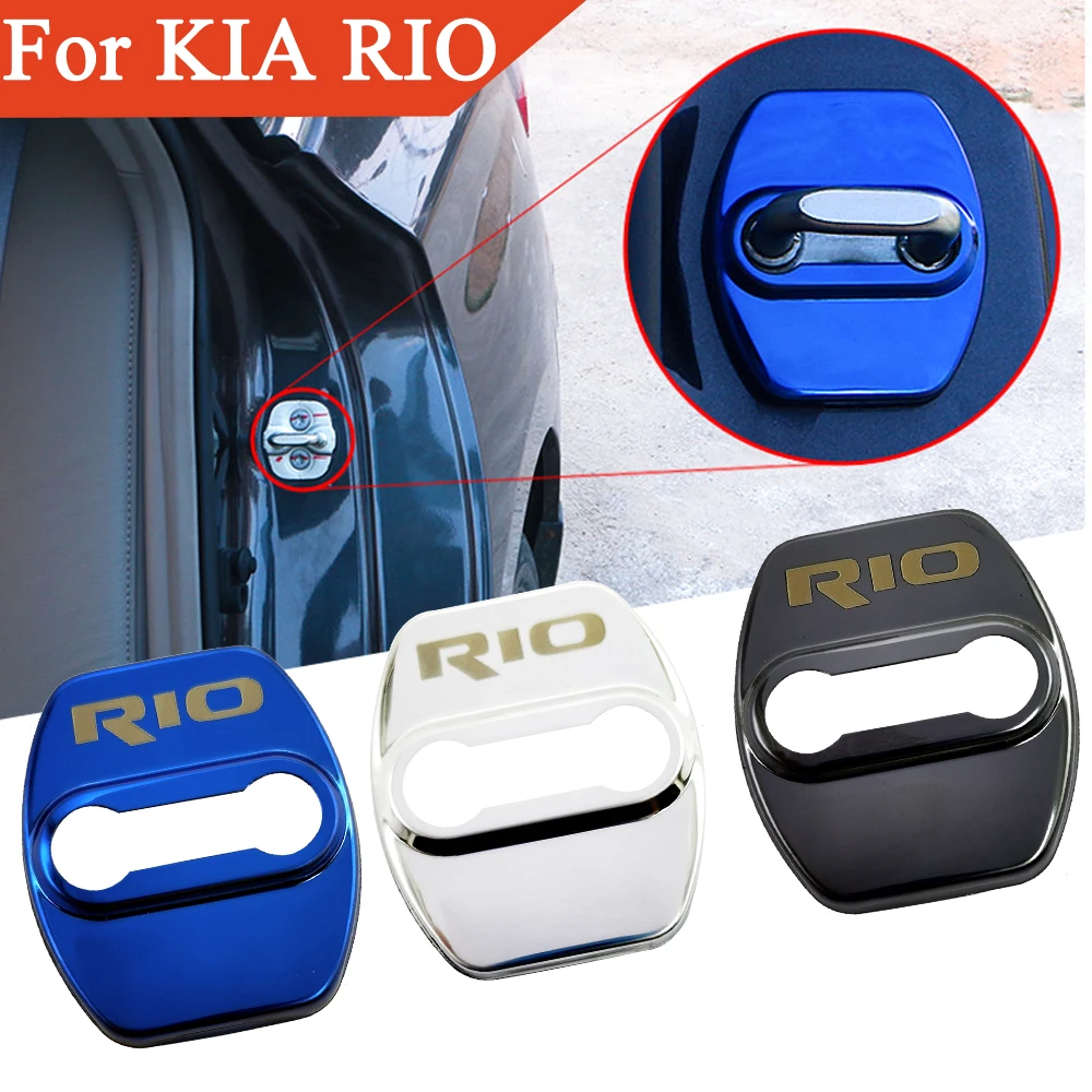 FLYJ 4PCS Car Door Lock cover Protect Buckle Latch Stop Anti Rust Car accessories interior For KIA RIO Car sticker 2017-2020