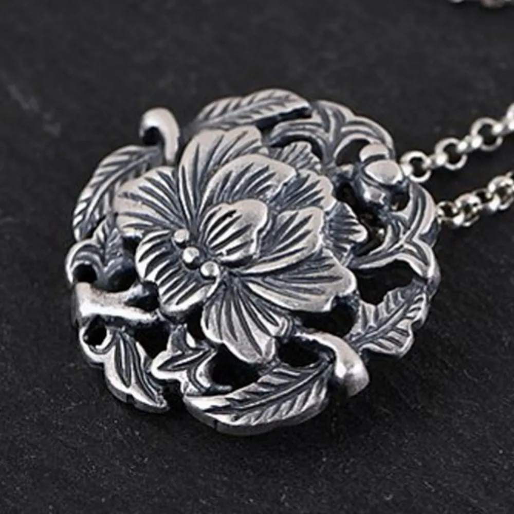 

BOCAI New S990 Silver Antique Craftsmanship Rich Peony Flower Handmade DIY Woman Pendant/ Brooch/Bracelet Accessories