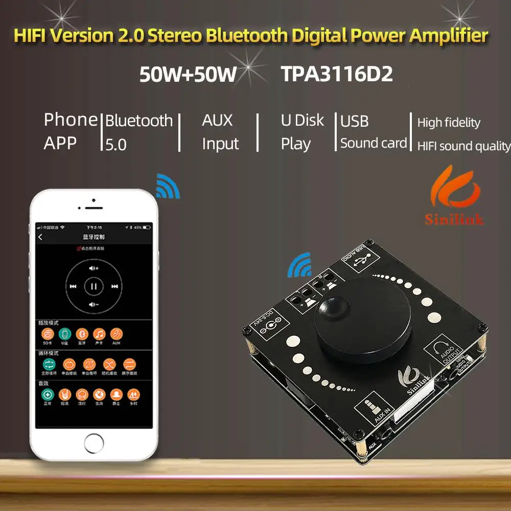 50w 50w bluetooth 5,0 digital tpa3116 audio leistungs verstärker klasse d 10w ~ 200w hifi stereo tpa3116d2 usb soundkarte app XY-AP50H – Detail 4