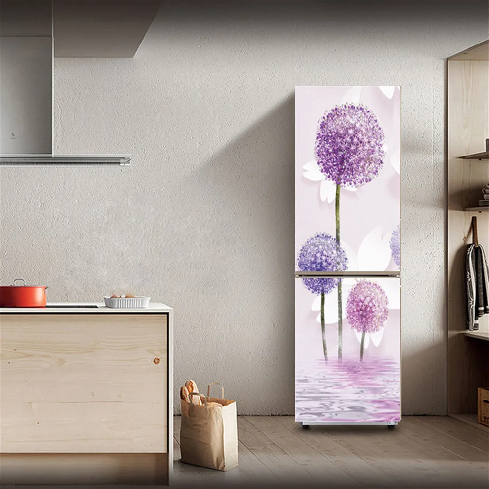 Simple Flower Fridge Sticker Door Cover Dandelion Filament Formula Flamingo Vinyl Removable Refrigerator Stickers Kitchen Murals