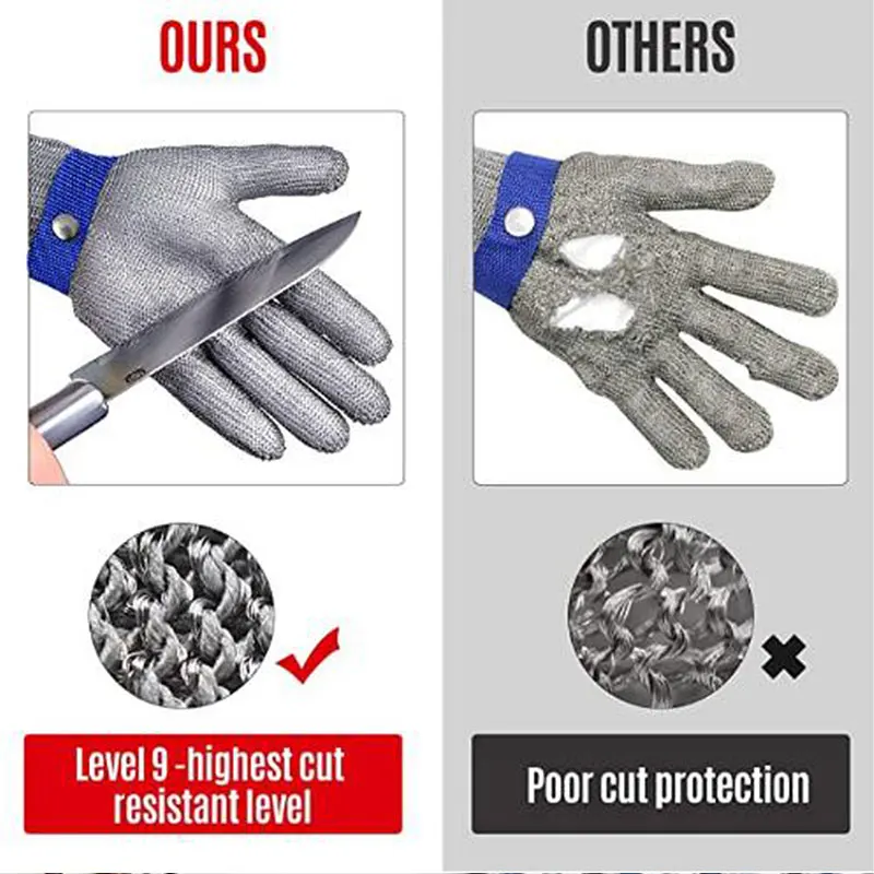 NMSafety 100% Stainless Steel Level 9 Mesh Butcher Glove With Protection Against Bacteria High Quality Safety Work Gloves