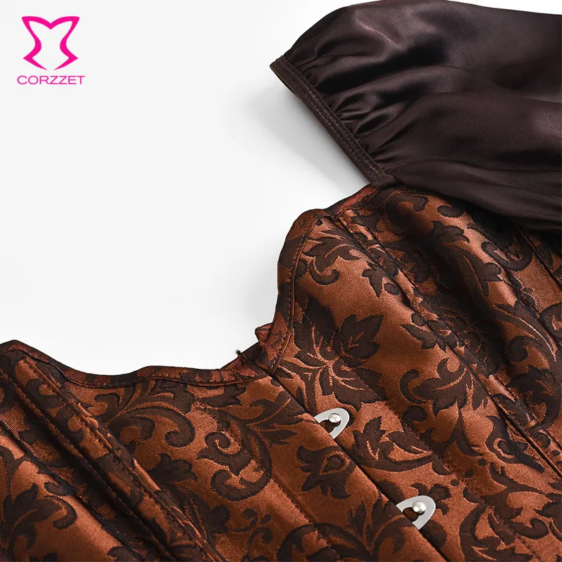 Brown Lantern Sleeve Steel Boned Victorian Corset Top Sexy Korsett For Women Plus Size Gothic Clothing Vintage Steampunk Clothes