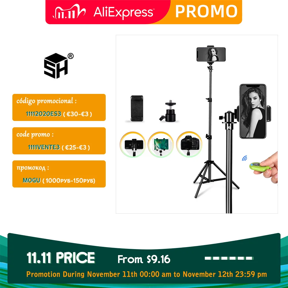 Portable Tripod For Phone Camara Ring Light Flexible Selfie Tripod Stand With Bluetooth Remote Control &Holder For Phone