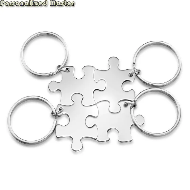 

Personalized Master Customized Name Letter Keychains Stainless Steel Jigsaw Puzzles Key Chain Keyring Gift for Friends Family