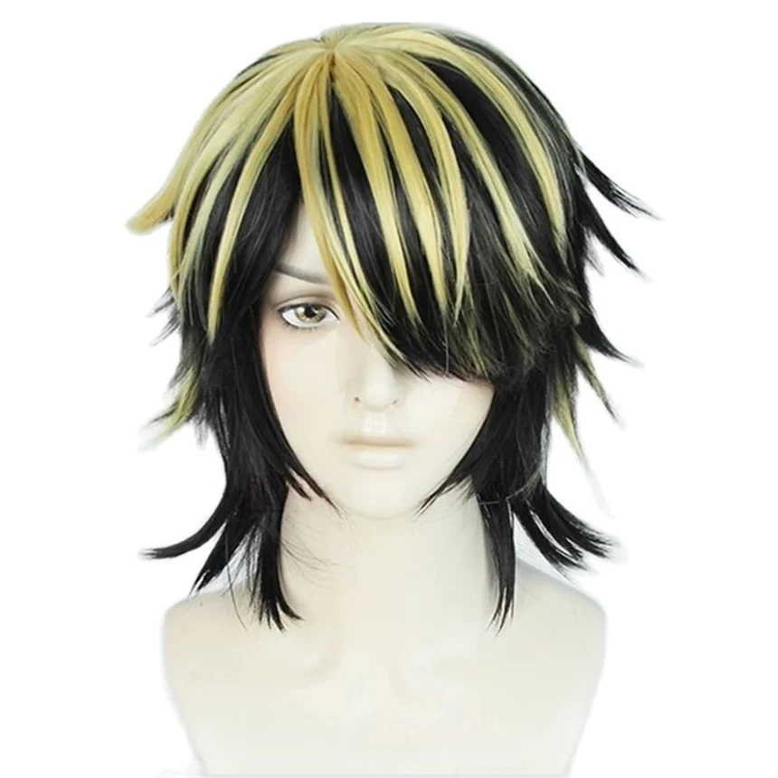 Anime Hanemiya Kazutora Cosplay Wig Tokio Manji Gang Short Black Golden Hair Heat Resistant Wigs + Earring + Tattoo Sticker image 2