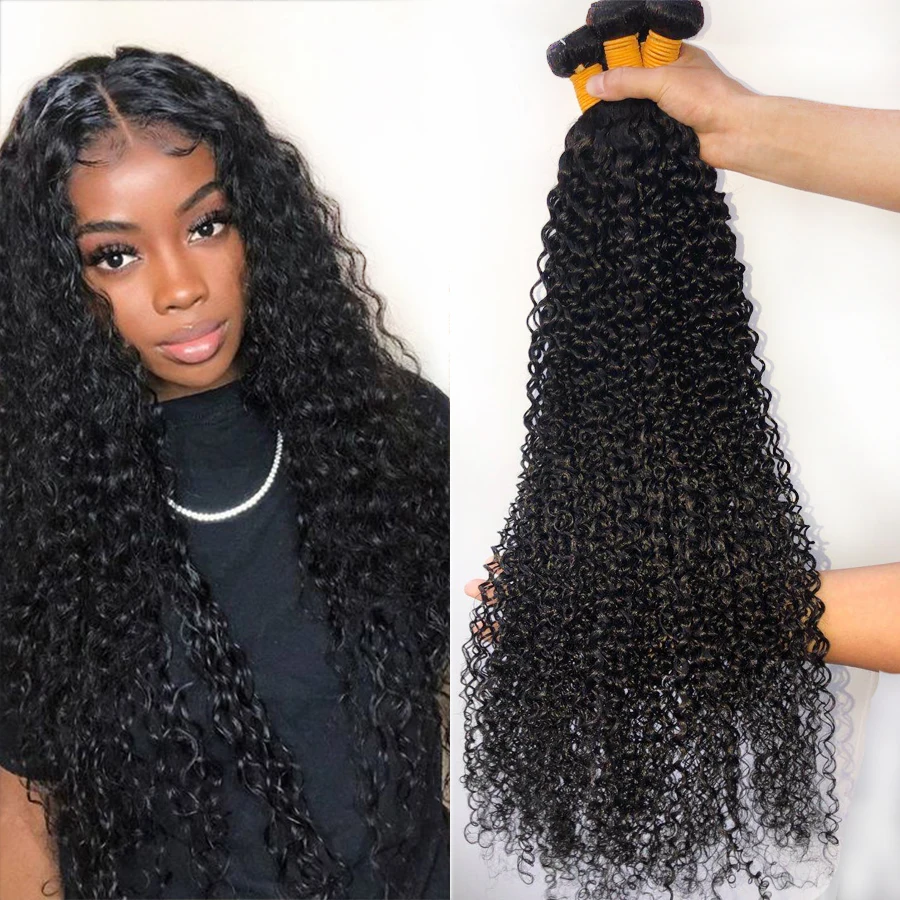 FASHOW 30 32 34 36 Inch Kinky Curly Human Hair Bundles Peruvian Curly Hair 100% Natural Kinky Curly Human Hair Bundles Sale