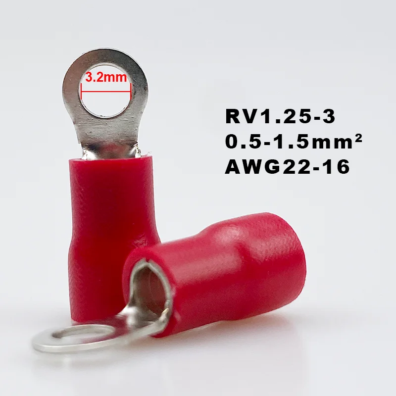 100Pcs/Set RV1 RV2 RV3 Isolierte Blau Ring Terminals Draht Kabel Elektrische Crimp Anschlüsse 16-14 AWG kit M1.25/M2/M 3,5