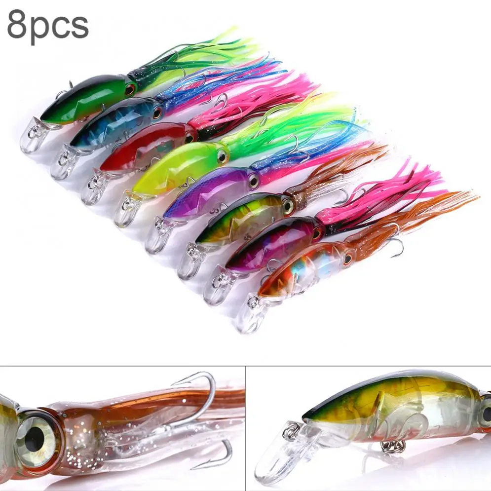 

8pcs 16.6g 10cm Squid Hook Fishing Lures Simulation Octopus Beard Minnow Artificial Bait