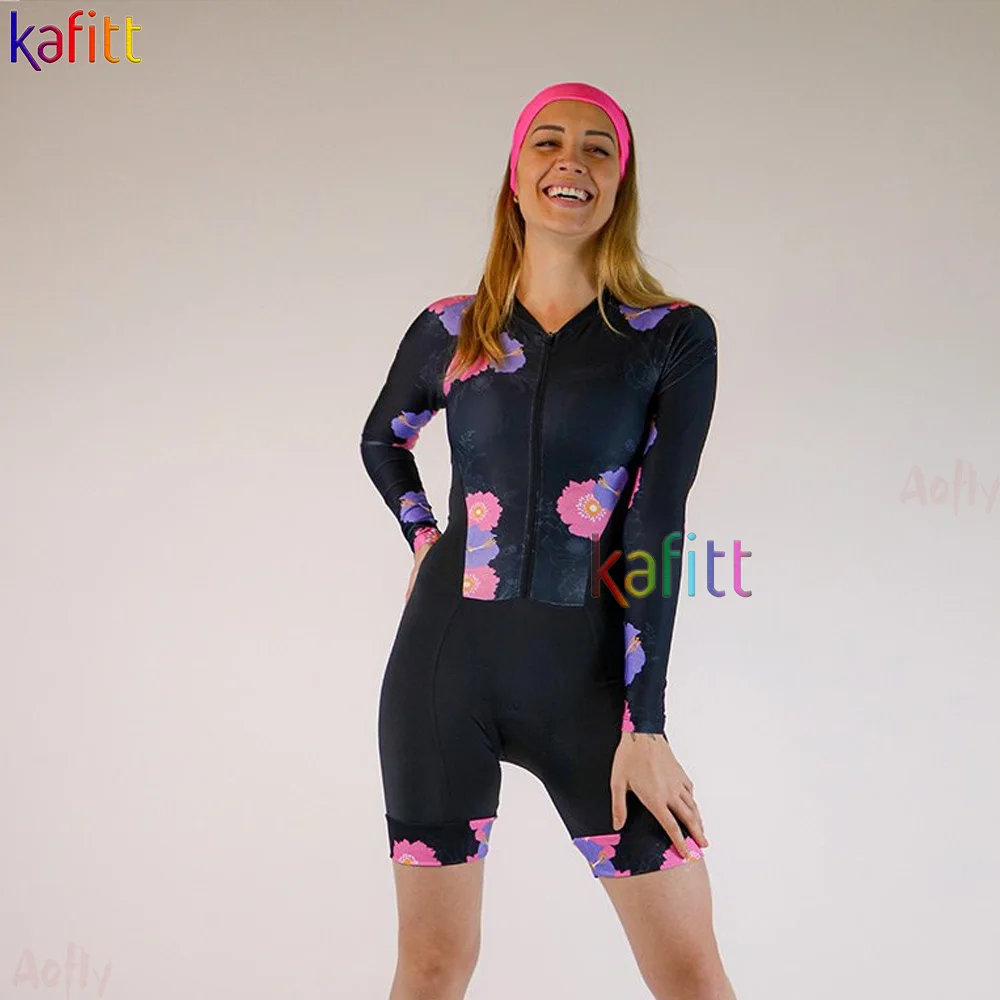 Women's Long Sleeve Cycling Clothes Jumpsuit Sets Kafitt Little Monkey Macaquinho Ciclismo Feminino Triathlon Suit Gel 20D Pad