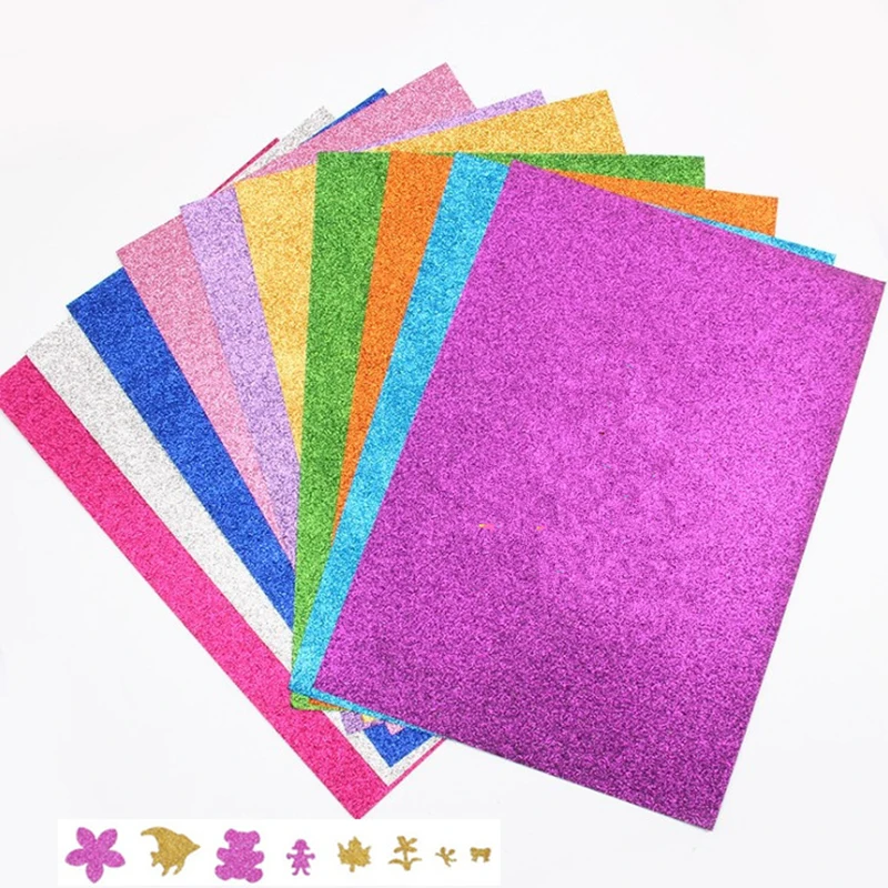 10pcs A4 Mixed Color Sparkling Stickers Shiny Sticker Paper DIY Card Kids Education Scrapbook Card Glitter Gold Powder Paper