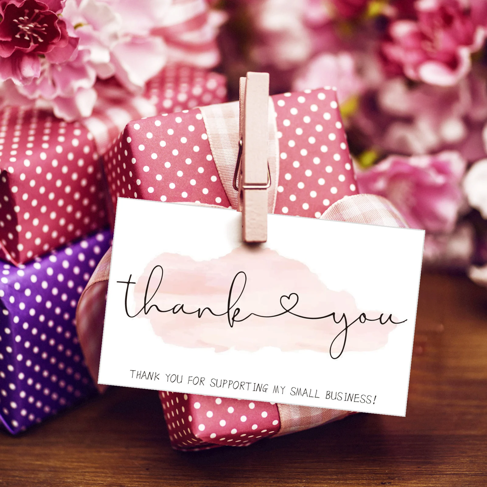 30pcs/pack Pink Thank You Card For Supporting Business Package Decoration Business Card Handmade With Love For Sellers Show