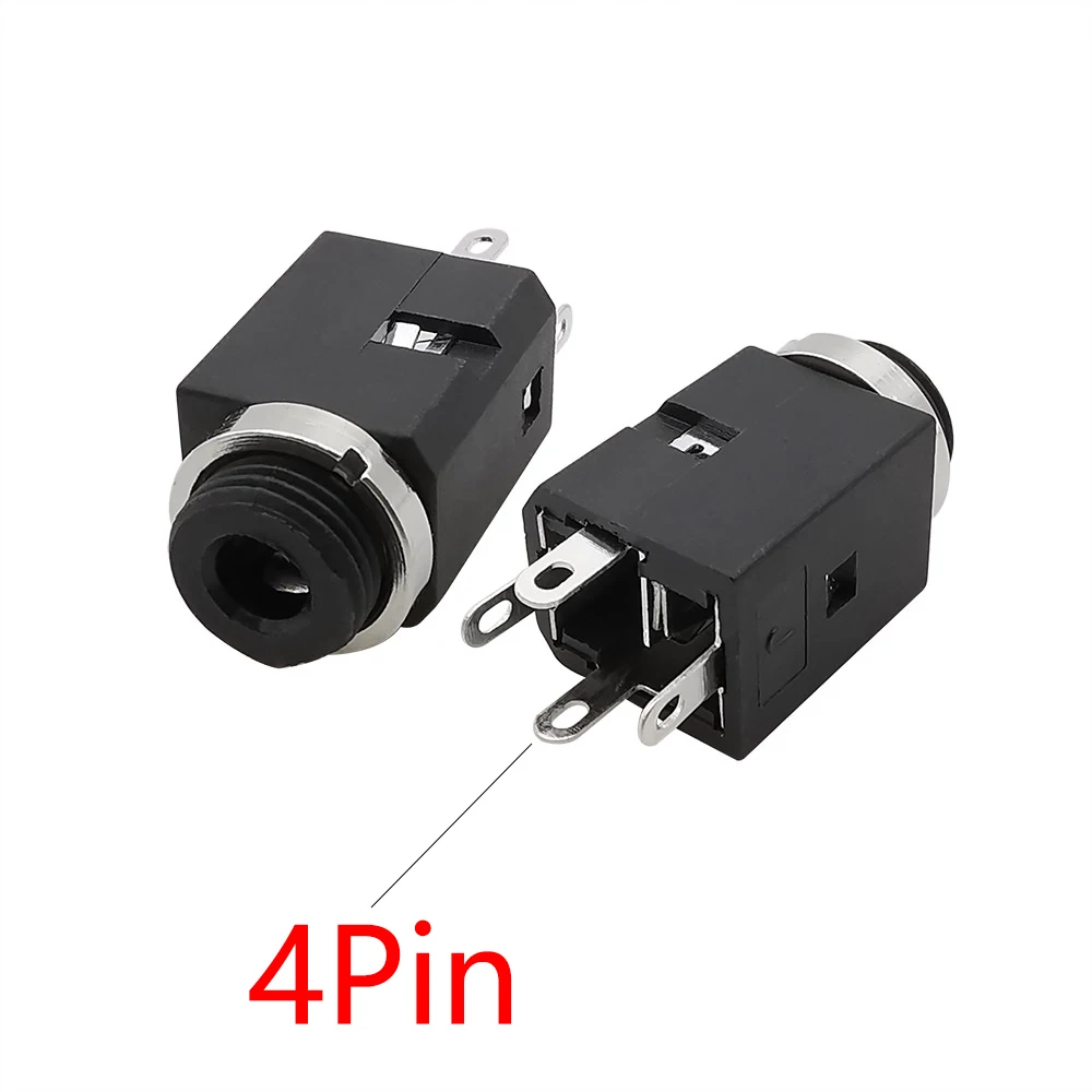 2/5/10Pcs PJ-341 3.5mm 4 Pin Vertical Stereo Audio Socket 3.5 Headphone Jack Connector with Nut PJ341