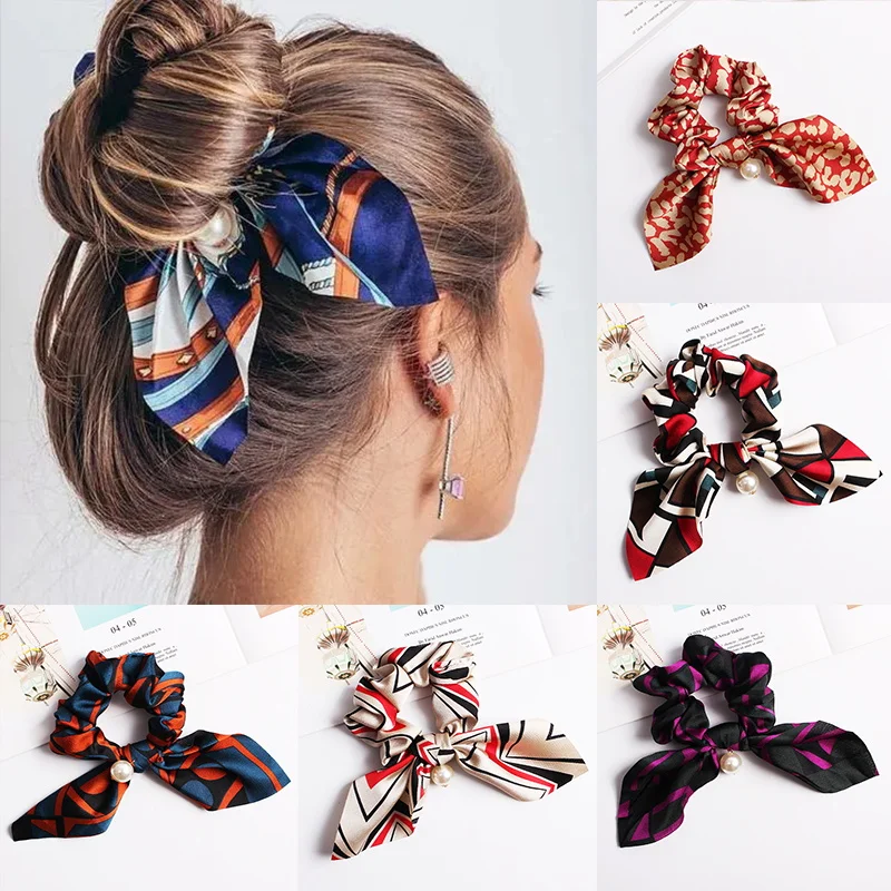 

2022 New Chiffon Bowknot Elastic Hair Bands For Women Girls Solid Scrunchies Headband Hair Ties Ponytail Holder Hair Accessories