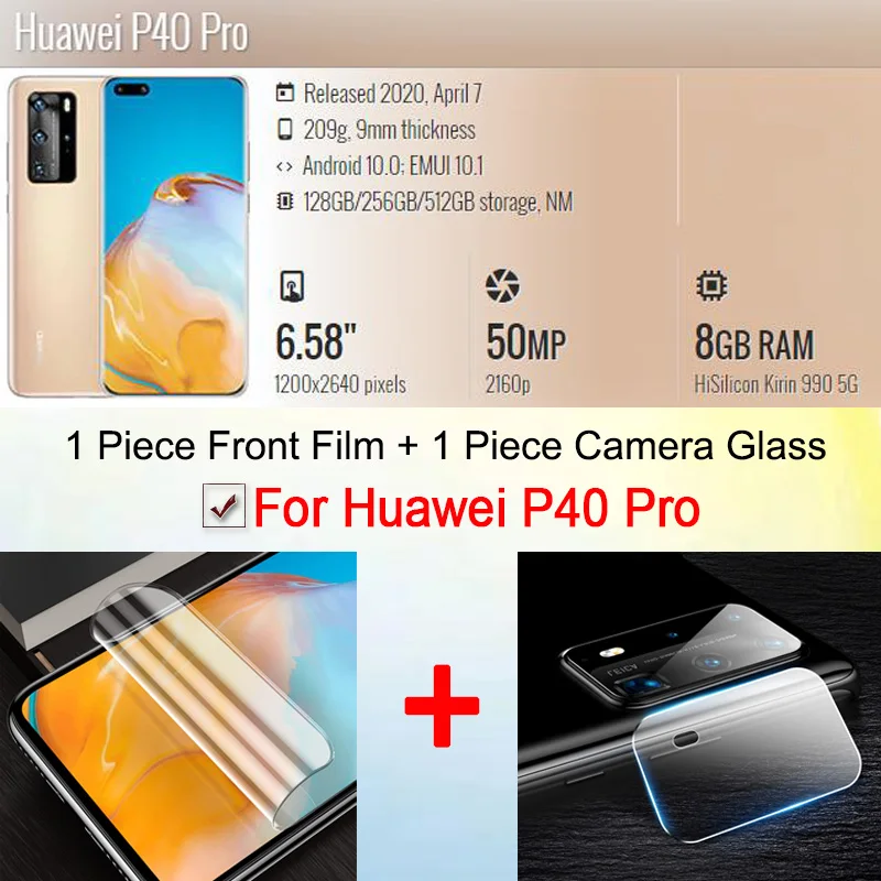 2 In 1 Soft Hydrogel for Huawei P40 Pro Plus Screen Protector P40Pro Protective Film Camera Lens Film Huwei P30 Pro P30Pro