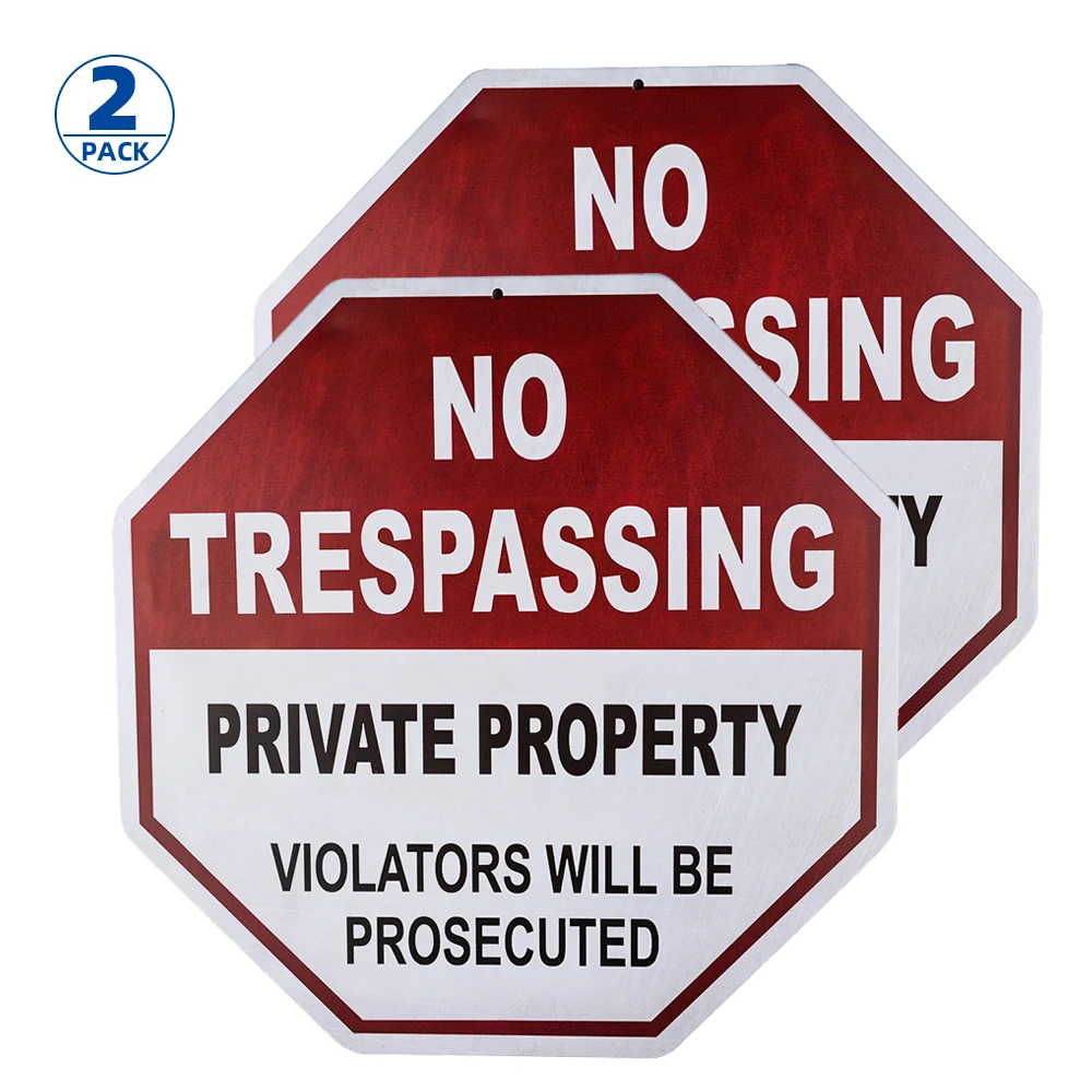 

DL-2-Pack No Trespassing Sign, Private Property, 12x12 Octagon Shaped Rust Free Metal, UV Printed, Easy to Mount