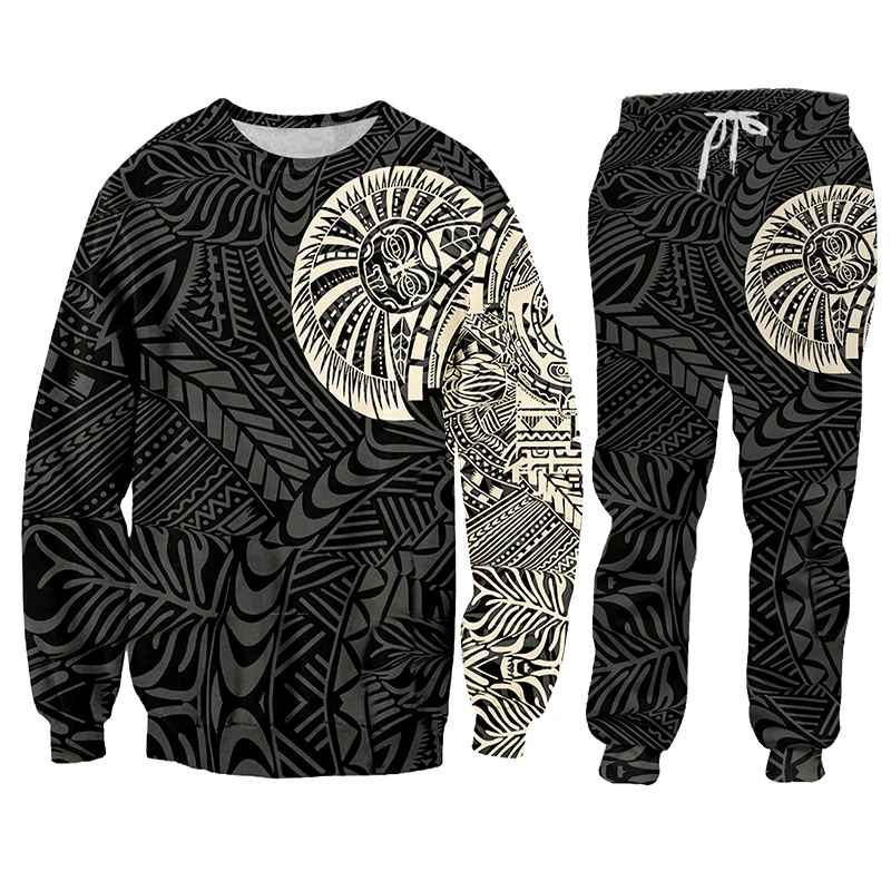 

Tahiti Polynesia Set Tracksuit Male Polyester Autumn 2 Piece Sportwear Set Men Clothing Casual Sweatshirts Pants 3D Print Hoodie