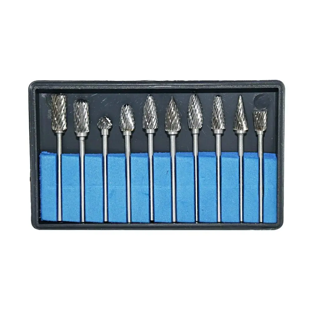 

10 Pieces Tungsten Carbide Rotary Burr Set with 2.35mm Shank Fit Dremel Tool Grinder Drill Woodworking Drilling Carving