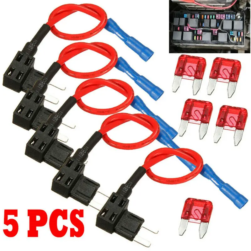 5Pcs Add A Circuit Mini Blade Insert Fuse Splice Holder Piggy Back Fuse Tap Replacement Parts Spare Parts for Car Accessories