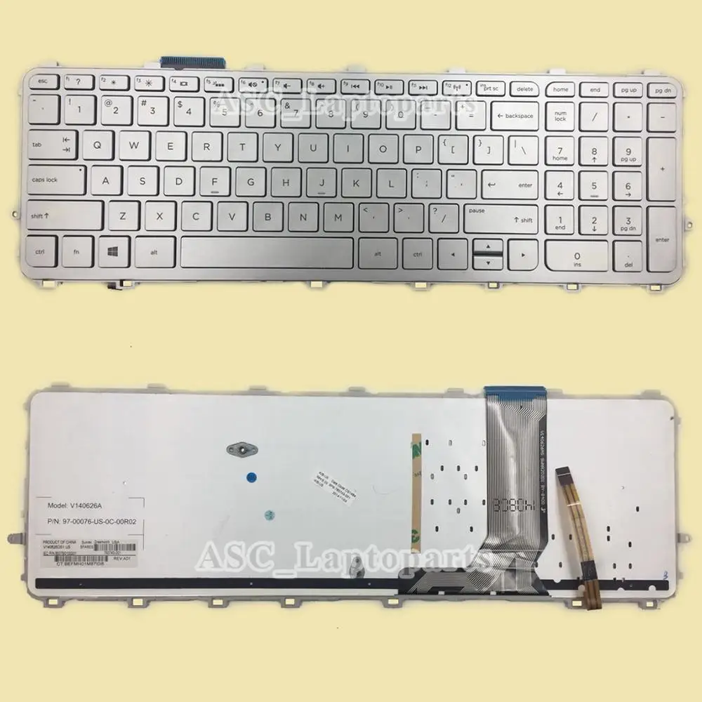 New US QWERTY Keyboard For HP Envy 15-Q100 15T-Q100 15Z-Q100 series 15-Q600 15-Q667nr Laptop , BACKLIT, Silver Frame Silver