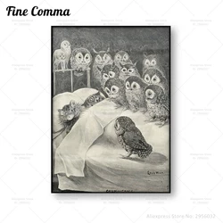 Cats Nightmare Owls Stare Vintage Poster Louis William Wain Antique Cat Illustration Black and White Canvas Print Wall Art Decor