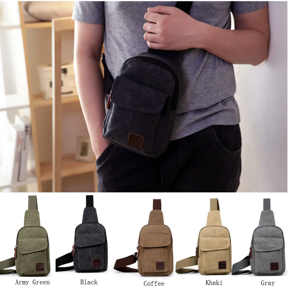 Unisex Canvas Waist Packs Men Travel Chest-Bag Casual Cross Body Bags Outdoor Canvas Satchel Shoulder Bag