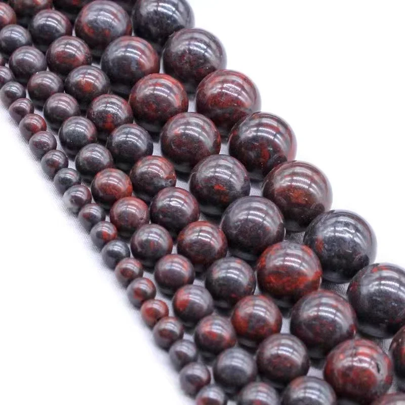 Natural  Stone Beads Smooth Red Bloodstone Loose Round Gem Stone Spacer Beads For DIY jewelry Making Bracelet Necklace Accessory