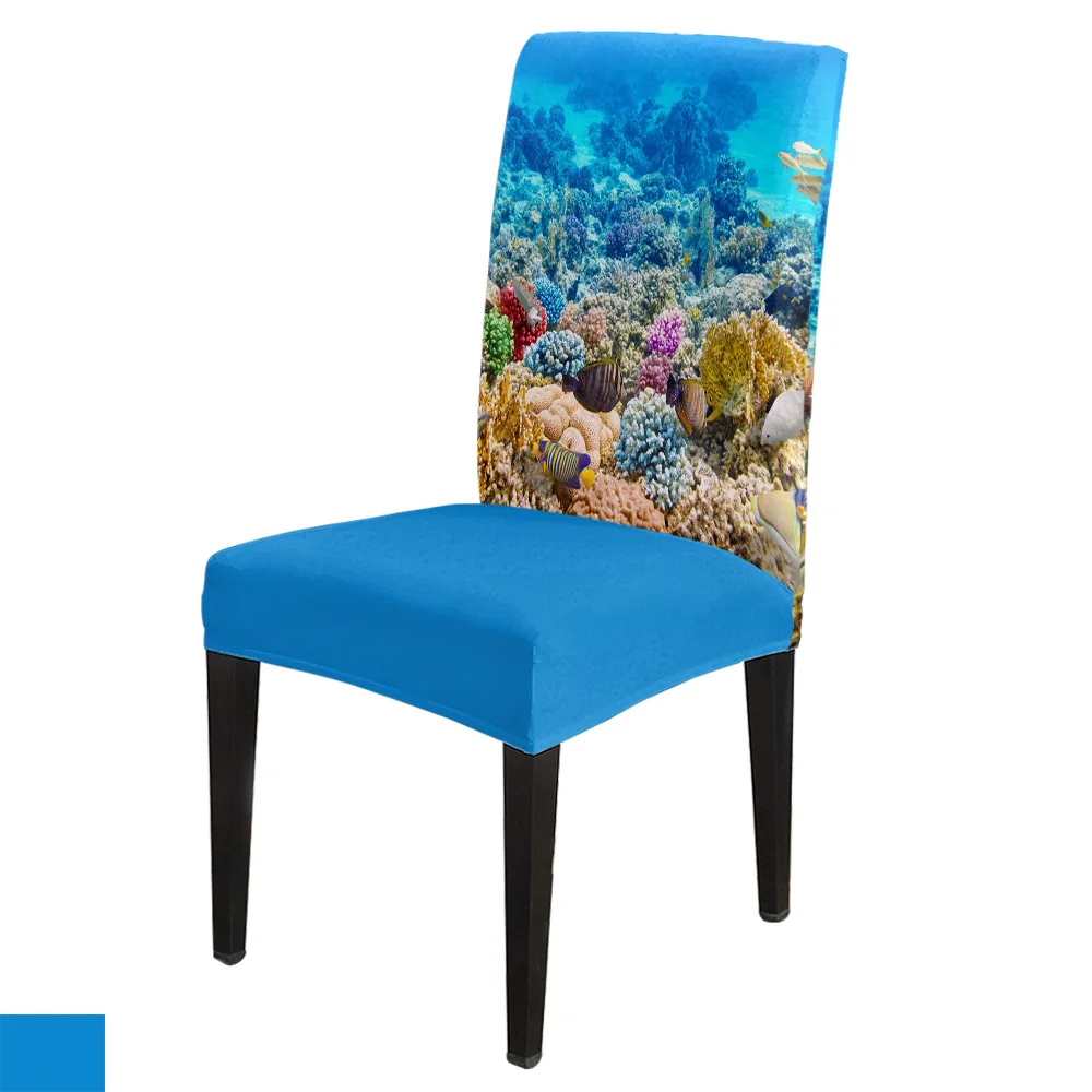 

Dining Chair Covers Ocean Coral Tropical Fish Colorful Chair Cover Spandex Elastic Chair Cover Hotel Wedding Supplies