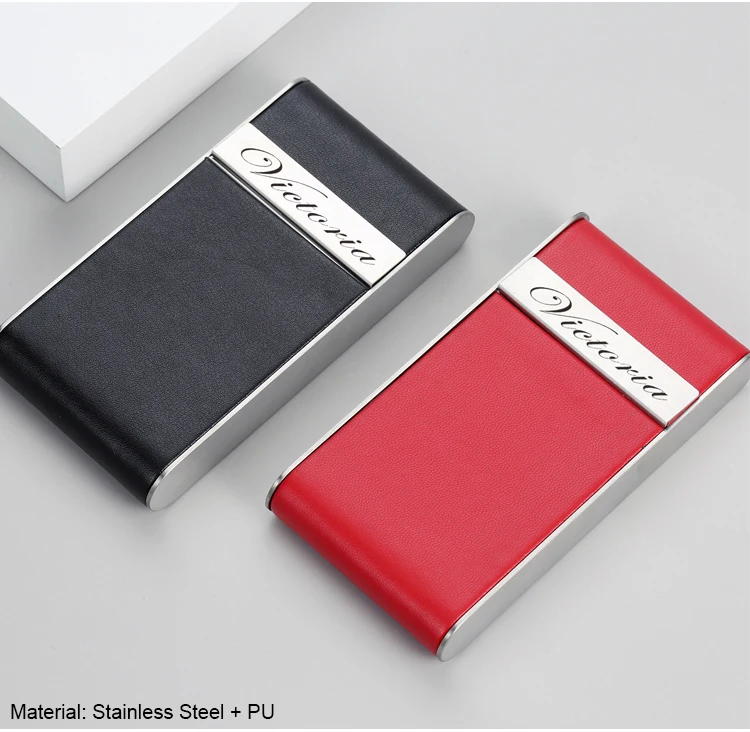 Rot Schwarz 100mm Schlanke Zigarette Fall Box Mode Edelstahl PU Leder Name Individuelles LOGO Rauchen Geschenk Für Freundin frauen – Detail 3