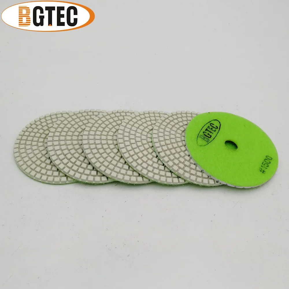 BGTEC, 4 дюйма, 6 шт., № 1500, мокрые Алмазные Гибкие Полировальные Диски, 100 мм, шлифовальный диск для гранита, мрамора, керамики