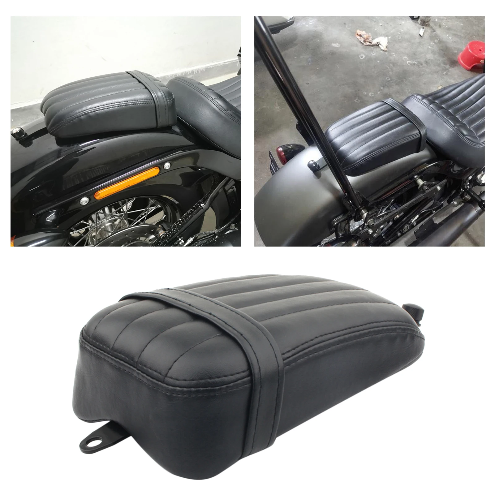 Black Pillion Pad Seat Solo Rear Seat Passenger Saddle for Harley Street Bob