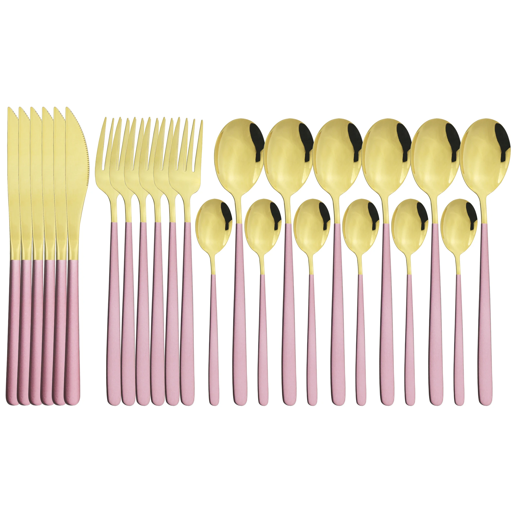 

Western 24Pcs Pink Gold Dinnerware Set 18/10 Stainless Steel Cutlery Set Knife Fork Spoon Dinner Set Party Kitchen Tableware Set